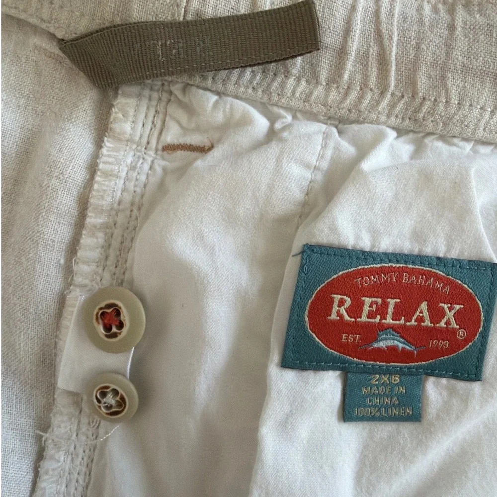 Tommy Bahama Relax Mens 2XB Beige 100% Linen Cargo Pants Elastic Waist Oatmeal